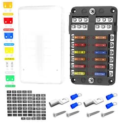 DaierTek 12 Way Fuse Block, 12 Volt Blade Fuse Block with LED Indicator 12 Circuit Fuse Box 12V ATO/ATC Marine Fuse Panel 24V with Waterproof Cover Fuse Terminals for Automotive Boat Car RV