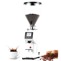Flyseago Electric Coffee Grinder Flat Burr Grinder Coffee 19 Settings & Digital Timer Display Commercial Espresso Coffee Grinders with Large 35 oz Hopper, White