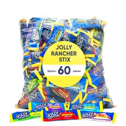 CHAIN & JO SWEETS Jolly Ranchrs Hard Candy Stix 60 pieces- Assorted Flavors Blue Raspberry, Grape, Green Apple, Cherry & Watermelon - Individually Wrapped