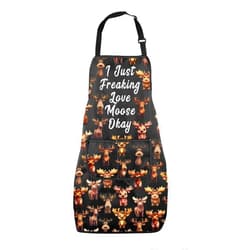 MNIGIU Funny Moose Cooking Apron Wild Animals Lover Gifts I Just Freaking Love Moose Kitchen Apron With Pockets