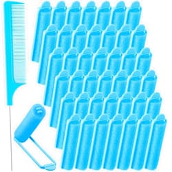 Syhood 43 Pieces Foam Sponge Hair Rollers Set, Soft Sleeping Hair Curlers 0.59 Inch Flexible Hair Styling Sponge Curler and Stainless Steel Rat Tail Comb Pintail Comb for Hair Styling (Dark Blue)