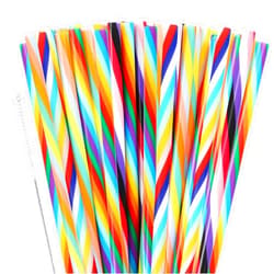 JANYUN 30 Pieces Rainbow Drinking Straws, 9inch Hard Platic Reusable Straws LGBT Gay Pride Colorful Rainbow Striped Straw for Pride Party Favors Decorations with Cleaning Brush