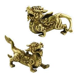 ARTIBETTER 1 Pair Brass Feng Shui Pi Yao Figurine Chinese Pi Xiu Ornament Bronze Pixiu Dragon Beast Evil Spirits Statue Amulet Symbol of Wealth for Good Protection Home Decor