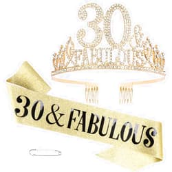 FASOTY 30th Birthday Decorations for Women,30th Birthday Sash,30th Birthday Crown,30th Birthday Tiara,Birthday Crowns for Women 30 and Fabulous,Happy 30th Birthday Gifts for Her