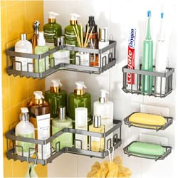 MAXIFFE 5 Pack Shower Caddy, Bathroom Organizers and Storage, Adhesive Bathroom Shower Organizer Counter, Corner Shower Caddy for Home Bathroom Decor, No Drilling Large Shower Shelves Storage, Grey