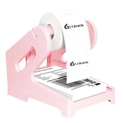 Guermok Thermal Shipping Label Holder for Rolls & Fan-Fold, Fragile Stickers for Shipping, Label Stand Desktop Printer Holder-Home Office Accessory Sticker Dispenser for Holographic (Pink)
