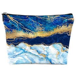 Braytow Blue Gold Marble Makeup Bag Travel Portable Cosmetic Pouch Waterproof Toiletry Organizer Storage Bag Zipper Pouch For Women Girls