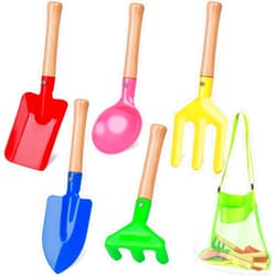 MCPINKY 6PCS Gardening Tools for Kids, Beach Toys for Kids Safe Beach Sand Toys Set with Bag Gardening Equipment Spoon Trowel Rake Shovel for Children
