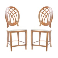Linon Etta Natural Wooden Fully Assembled Counter Stool Set 2 with Beige Upholstered Seats
