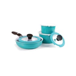 Neoflam Midas PLUS 9pc Nonstick Cast Aluminum Cookware Set, PFOA Free Kitchenware with Saucepan,Frying Pan,Stove|Oven Pot, Tempered Glass Lid and Smart Detachable Handle,Oven Safe,Space-Saving,Emerald