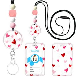 Mcapirivo Love Heart Teacher Lanyards for ID Badges and Keys, Cute Silicone Beaded Breakaway Lanyard for Women Nurses Educators School, Keychain with Name Tag Badge Holder