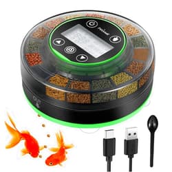 Petbank Automatic Fish Feeder for Aquarium - Moisture-Proof and Precision Feeding Betta Vacation Feeder, USB Rechargeable Auto Fish Food Dispenser with Timer,LCD Display