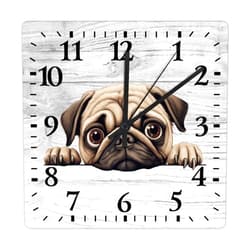 COCOKEN Pug Wall Clock Dog Mom Gift Wooden Wall Clocks Battery Operated 12 Inch Non-Ticking Retro Cabin Wall Decor for Kitchen Bedroom Living Room Office