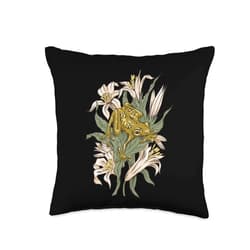 Frosch Amphibien, Comic Geschenke, lustige Sprüche Frog in The Forest with Flowers Graphic for Men, Women, Children Throw Pillow, 16x16, Multicolor