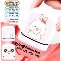 LLmohanzm Name Stamp Clothing Kids,Custom Name Stamp - Personalized Waterproof Clothes Stamp，4 Colors and 36 Cartoon Patterns (Pink Stamp Shell)