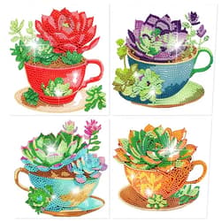 ARTMYRUI 4 Pack Diamond Painting Kits,Easy Diamond Painting Kits for Beginners,5D Succulents Diamond Art Kits,DIY Plants Diamond Dots Big Gem Crafts for Home Wall Decor Gifts （6x6Inch）.
