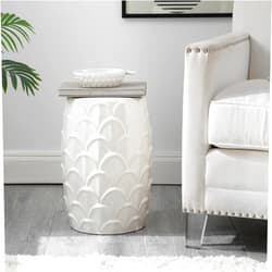 SAFAVIEH Home Collection Seina Coastal Scalloped Cream Ceramic 17-inch Decorative Accent Garden Stool for Living Room, Bathroom, Patio, Side Table, Plant Stand (Fully Assembled)