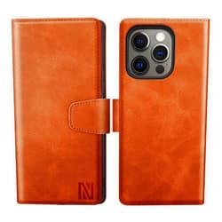 ANERNAI for iPhone 14 Pro Wallet Case, PU Soft Leather Flip Folio Shockproof Case with RFID Blocking Card Holders (Light Brown)