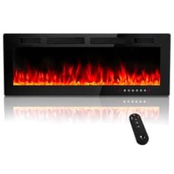 BOSSIN 50 inch Electric Fireplace Recessed and Wall Mounted, Ultra-Thin Silence Linear Electric Fireplace, 12 Adjustable Flame Color & Speed,750/1500W,Touch Screen Remote Control with 8h Timer