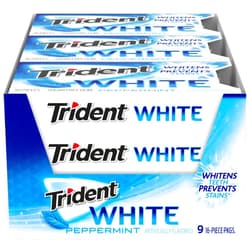 Trident White Peppermint Sugar Free Gum, 9 Packs of 16 Pieces (144 Total Pieces)