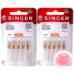 Inceler Singer 20 Counts Stretch Size 80/12-2045 Sewing Machine Needles (2 Packs) Bundle with Inceler Brand Plastic Bobbin for All Household Sewing Machines
