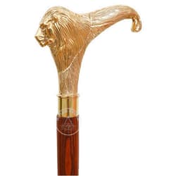 Humaira Nautical Antique-Inspired Walking Stick with Solid Brass Lion Head Handle - Handcrafted Wooden Cane for Men and Women