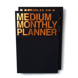 JSTORY Medium Monthly Planner Lays Flat Undated Year Round Flexible Cover 14 Sheets x 2 Black Gold