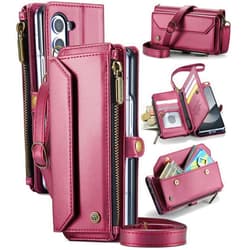 WAWZ for Samsung Galaxy Z Fold 6 Case, Women Men Multi-Function Wallet Case with Stand RFID Blocking Featuring Magnetic Closure Zipper S Pen Holder Includes Shoulder Strap Wrist Strap (Red)