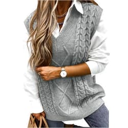 EVALESS Oversized Sweater Vest for Women V Neck Sleeveless Solid Color Loose Pullover Sweater