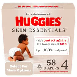 Huggies Size 4 Diapers, Skin Essentials Baby Diapers, Size 4 (22-37 lbs), 58 Count