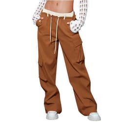 Generic Women Parachute Pants Cargo Pants for Women Baggy Low Waist Drawstring Y2K Pants Light Baggy Jogger Relaxed