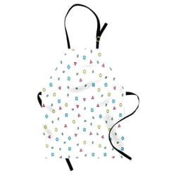 Ambesonne 90s Apron, Colorful Mosaic Pattern with Geometric Shapes in Memphis Style Doodle Print, Small Apron Bib with Adjustable Ties for Baking Painting, Small Size, Blue Green