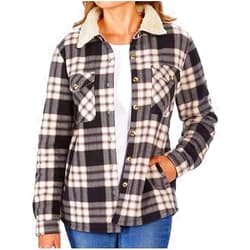 Soho Threads Women's Long Sleeve Plaid Fleece Jackets| Super Plush Sherpa Lined Shirt Jacket Tops With Pockets (Large, Black-Wood Rose)
