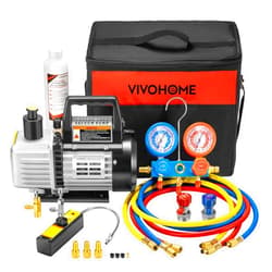 VIVOHOME 110V 1/3 HP 4CFM Single Stage Rotary Vane Air Vacuum Pump and AC Manifold Gauge Set Kit with Leak Detector for R134a R12 R22 R502 R410a HVAC Air Conditioning Refrigeration Recharging, Black