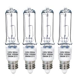 GMY JDE11 120V 75W T4 Mini Candelabra Bulb, 1050lm Warm White, 2800K Clear Dimmable JD E11 Halogen 75W Bulbs, 4Pack
