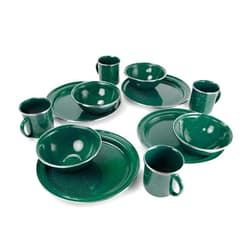 GSI Outdoors Pioneer Enamel 12 Pieces (4-Person) Dish Set I Enamelware Dishes Including Plates, Bowls and Mugs for Camping, Outdoors, RV, Camp, Green