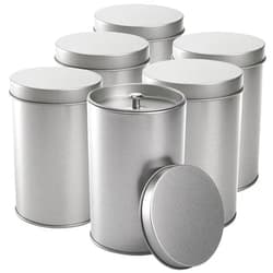Yesland 6 Pack Tea Tin Canister with Airtight Double Lids, 12 Fluid Oz Tin Can Box and Small Round Kitchen Canisters for Loose Tea, Coffee, Candy, Herbs and Spices(Silver)