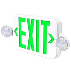 SASELUX Led Exit Sign Emergency Light Combo Adjustable Two Head,Double Sided and Battery Backup Exit Light,Green Letter Hardwired Emergency Exit Sign,AC 120/277V,UL Listed,Ceiling&Wall Mount (1 Pack)