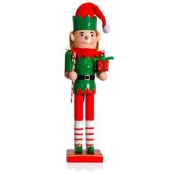 Ornativity Christmas Elf Holiday Nutcracker – Red and Green Wooden Elf with Candy Cane and Gift Box Xmas Themed Holiday Nut Cracker Figure Decorations 15