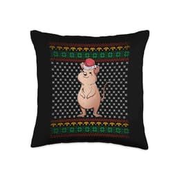 Animal Lover Ugly Christmas Gift Idea Merry Xmas Ugly Christmas Aussie Australia Animal Quokka Throw Pillow, 16x16, Multicolor