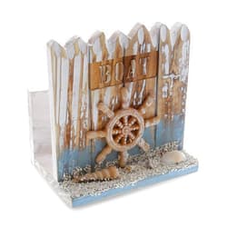 CoTa Global Coastal Horizon Napkin Holder - Nautical Themed Napkin Holder with Boat Wheel, Beach Napkin Holder Decor for Tabletop, Novelty Anchor Wooden Figure, Coastal Table Decor Centerpiece