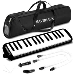 Eavnbaek 32 Keys Melodica Instrument, Soprano Melodica Air Piano Keyboard Pianica with 2 Soft Long Tubes, 2 Short Mouthpieces and Carrying Bag (Black)