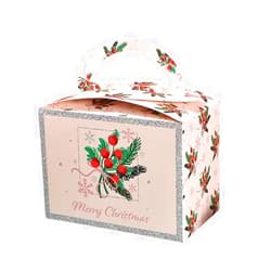 Fobeone Christmas Treat Boxes 10 PCS Xmas Pink Large Size Folding Paper Gift Boxes with Handles Candy Box Bakery Cookie Boxes Party Favors Boxes for Christmas Party Decorations Supplies,7.4X4.5X5.5in