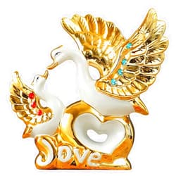 ZHUZE Love Swan Sculpture, Ceramic Gold-Plated Modern Decoration, Anniversary Couple Romantic Sculpture Home Decor (Small)