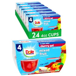 Dole Fruit Bowls Mixed Fruit in Cherry Flavored Gel Snacks, 4oz 24 Total Cups, Gluten & Dairy Free, Bulk Lunch Snacks for Kids & Adults