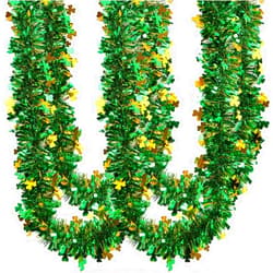 CCINEE 33FT St.Patrick's Day Tinsel Garland,Shamrock Clover Green Gold Metallic Garland for Irish Party Home Decoration