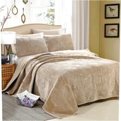 CCUNSZI Bedspread Quilt Set - Plush Reversible Quilting Coverlet 3 Piece, Luxury Embroidered Quilted Comforter Bedspreads Warm and Comfortable Bedding Set,Beige,Queen