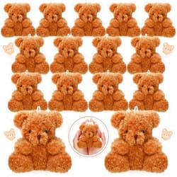 Aoriher 15 Pcs Plush Mini Bear 4 Inch Stuffed Animal Toys Tiny Bear Stuffed Animal Soft Bear Doll Small Present Box Doll Toy for Birthday Wedding Decorations Party Favors Supplies Bag Charm (Brown)