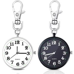 Junkin 2 Pieces Quartz Pocket Watch with Key Buckle Round Pocket Watch Keychain Watch Portable Unisex Watch