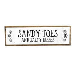 ANVEVO Beach Wood Signs (Medium - Wood And Metal, Sandy Toes And Salty Kisses)